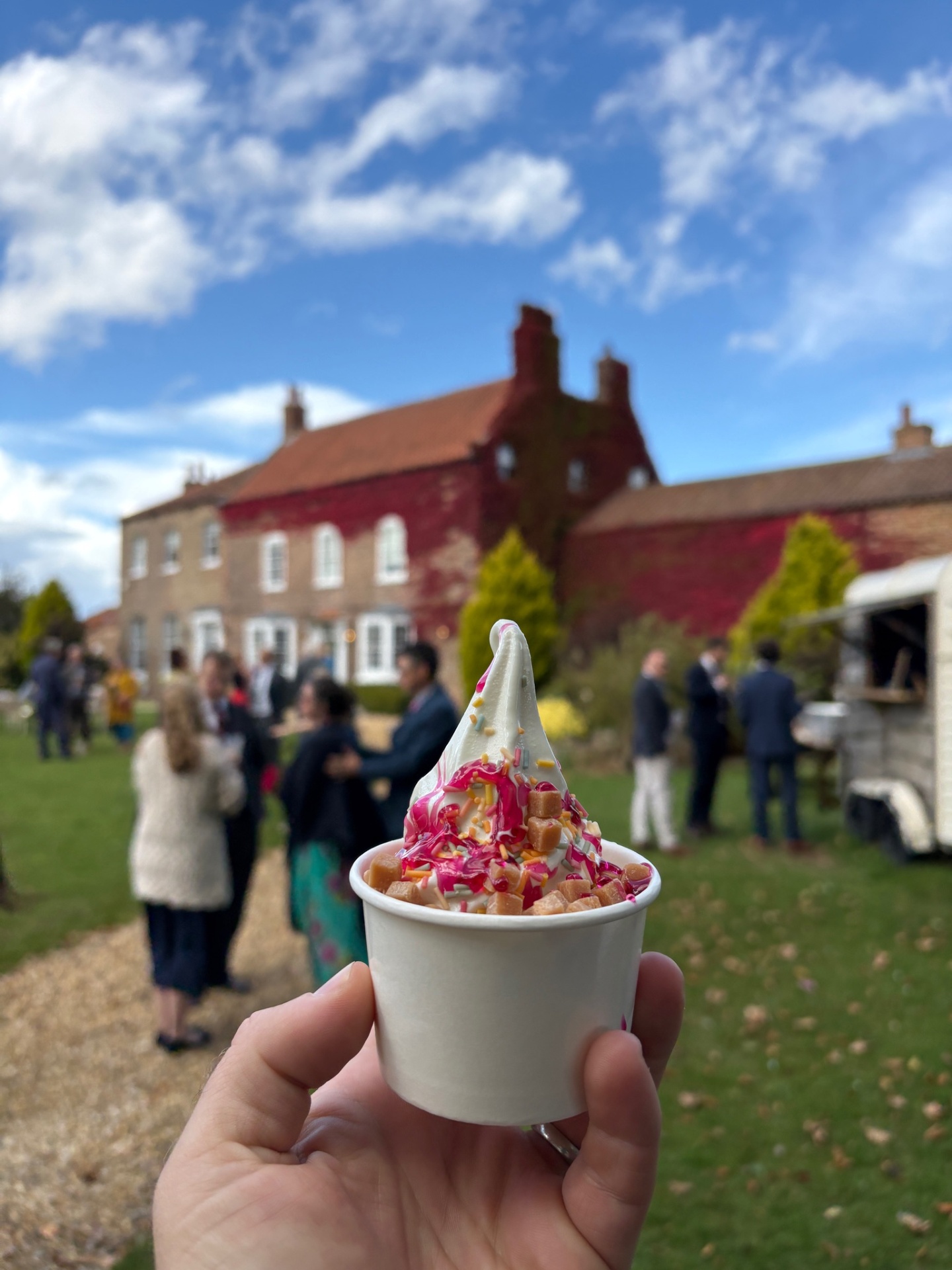 Manor house wedding with the Ice Cream Tuk parked outside