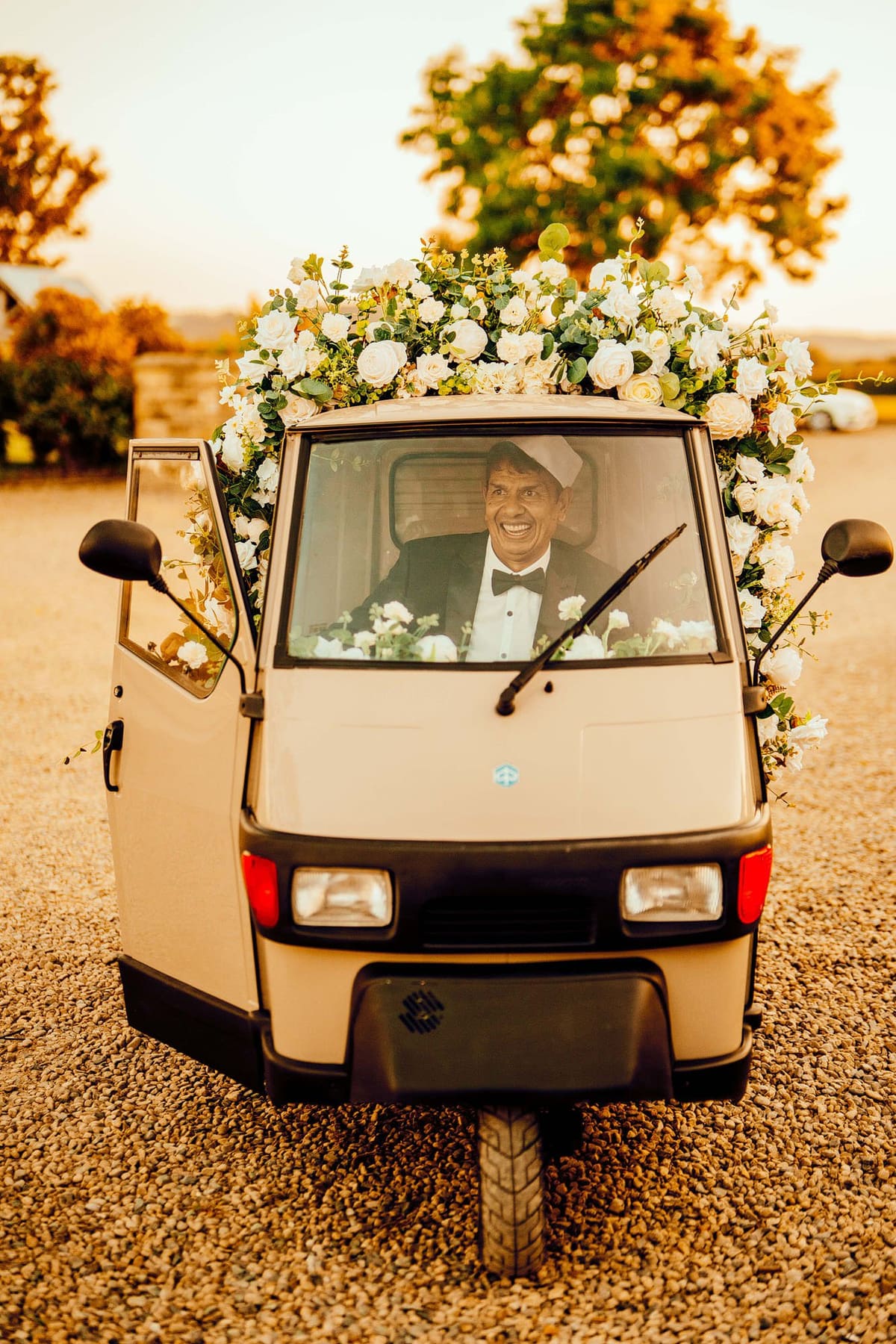 Scott and Bipin with the Ice Cream Tuk at a wedding at Wharfedale Grange